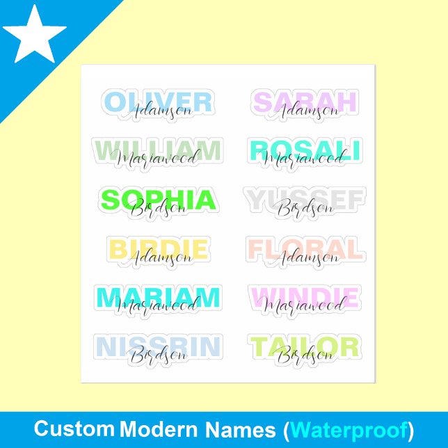12 Nomes Coloridos Modernos, Melhores Adesivos à P (trendy name stickers
waterproof school labels
modern name tags)