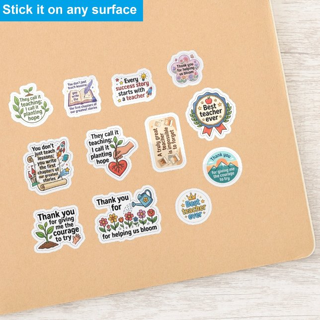 (12 unidades) Adesivos de Agradecimento ao Profess (Teach Love Inspire Sunflower teacher inspirational quotes cute lettering Sticker)