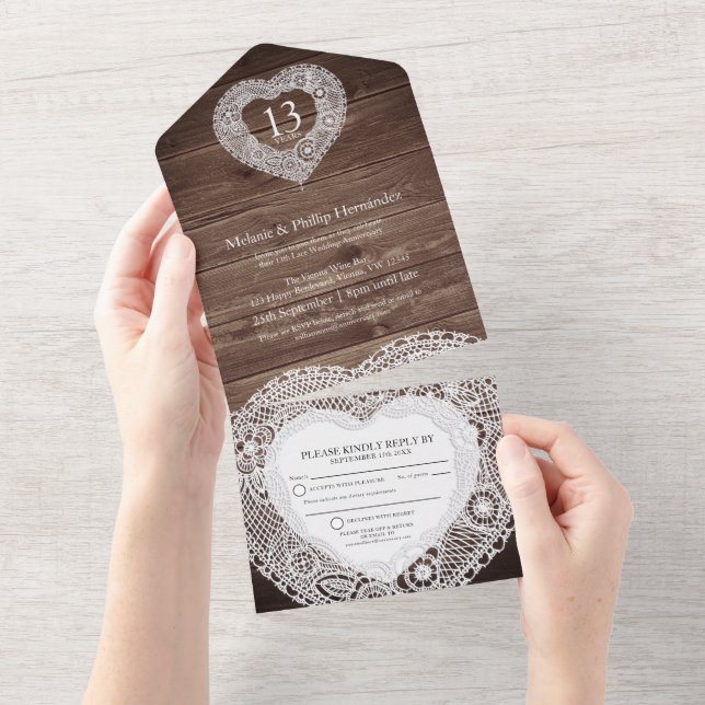 13º aniversário de casamento de renda sem envelope (Aba destacável)