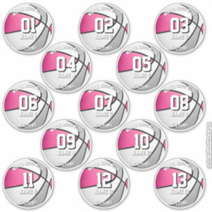 13 adesivos de basquete cores da equipe rosa cinza