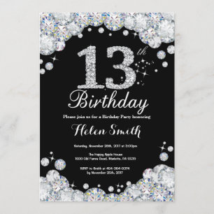 13 Aniversário Convite Chalkboard Silver Diamond