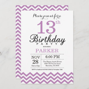 13 Aniversário Convite Purple Chevron