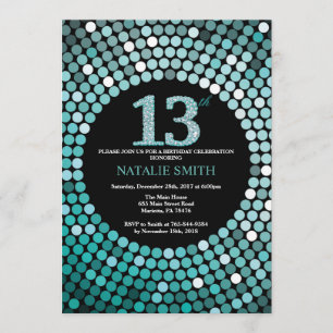 13 Aniversário do Convite Preto e Teal