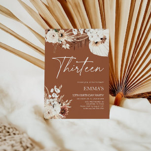 13 Birthday Convite Terracotta Boho Pampas
