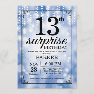 13 de Surpresa - Glitter Azul de Convite de Aniver
