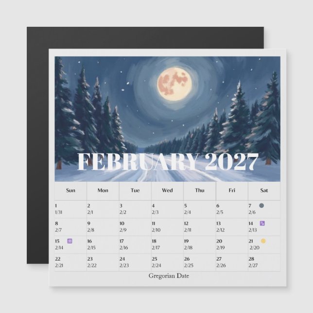13-Month Moon Phase Zodiac february Calendar (Frente/Verso)