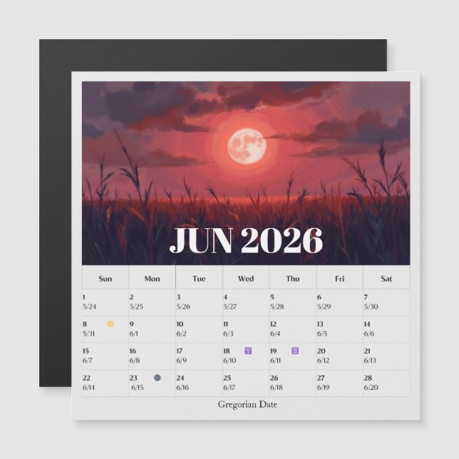 13-Month Moon Phase Zodiac jun Calendar (Frente/Verso)