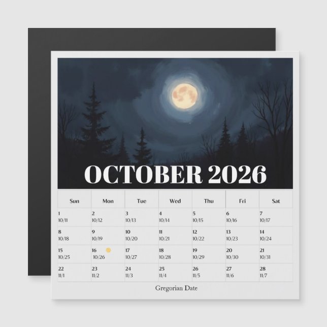 13-Month Moon Phase Zodiac october Calendar (Frente/Verso)