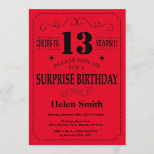 13 Surpresa - Convite de Aniversário Preto e Verm