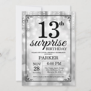 13 Surpresa - Glitter de Silver de Convite de Aniv