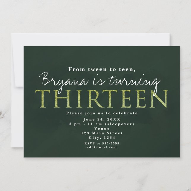 13 Verde 13 Convite de aniversário (Frente)