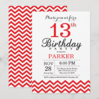 13o Vermelho Chevron do convite do aniversário