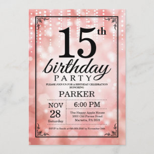 15 Aniversário com Lanterna Rosa de Convite