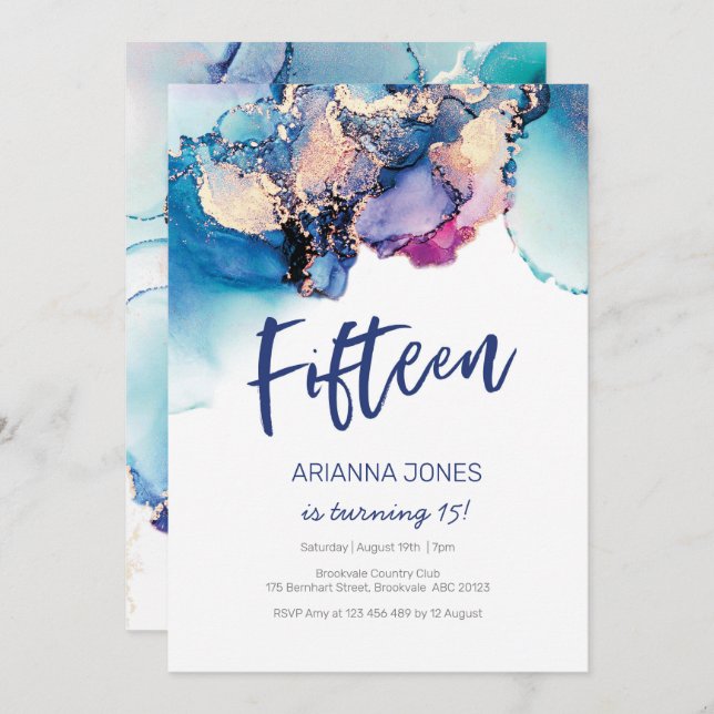 15 Aniversário Convite Azul Abstrato (Frente/Verso)