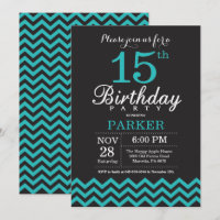 15 Aniversário Convite Preto e Teal