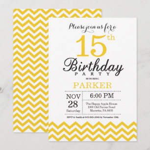 15 Birthday Convite Amarelo Chevron