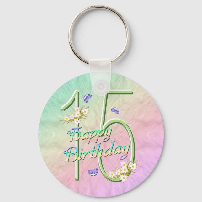 15 Birthday Jardim de Borboleta Chaveiro (Frente)