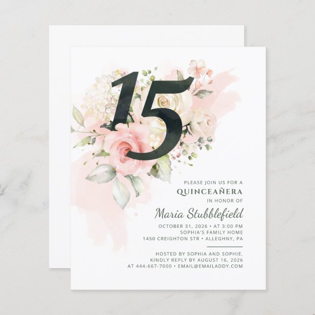 15 de Orçamento Aniversário da Quinceanera Floral  (Frente/Verso)