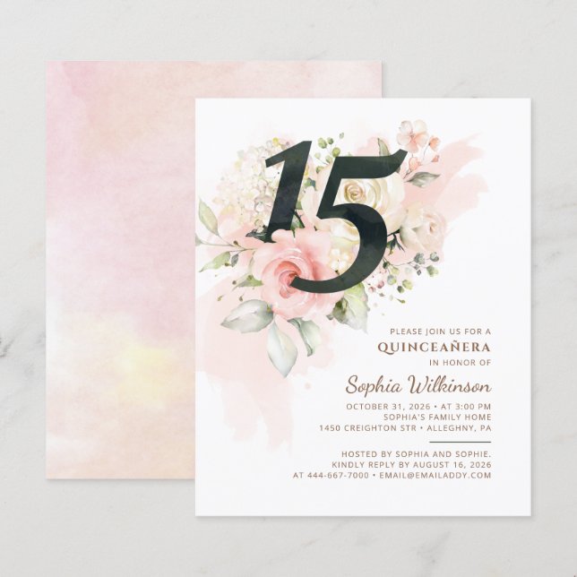 15 de Orçamento Aniversário da Quinceanera Floral  (Frente/Verso)