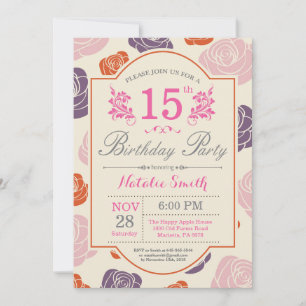15 Floral Aniversário Convite Rosas Rosa Rosa