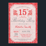 15 Floral Aniversário Convite Vermelho para Mulher<br><div class="desc">Convite de Aniversário para 15 Floral. Flor Vermelho Patten. Mulheres,  Senhora,  Aniversário da Garota. 13 15 16º 18º 20 21rua 30 40º 50º 60º 80 de 70 100º,  qualquer idade. Para mais personalização,  clique no botão "Personalizar" e use nossa ferramenta de design para modificar este modelo.</div>