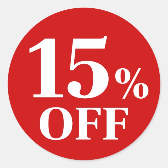 15% OFF Adesivo Redondo Clássico de Fundo Vermelho (Frente)