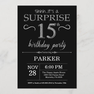 15 Surpresa - Convite de Aniversário para Preto e