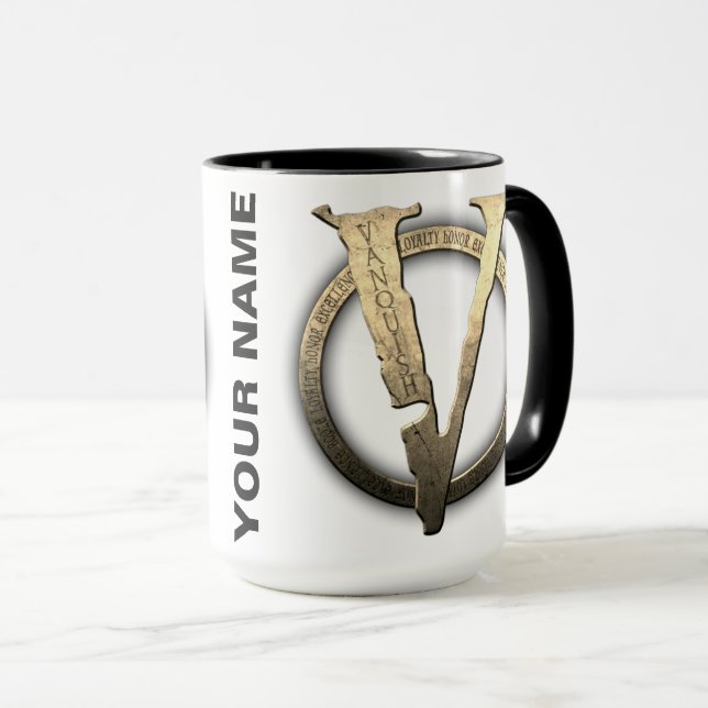 15oz caneca de café de w/Name do COSTUME "V" (Frente Esquerda)
