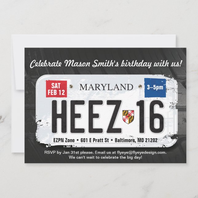 16º Aniversário Convite para Licença de Maryland (Frente)