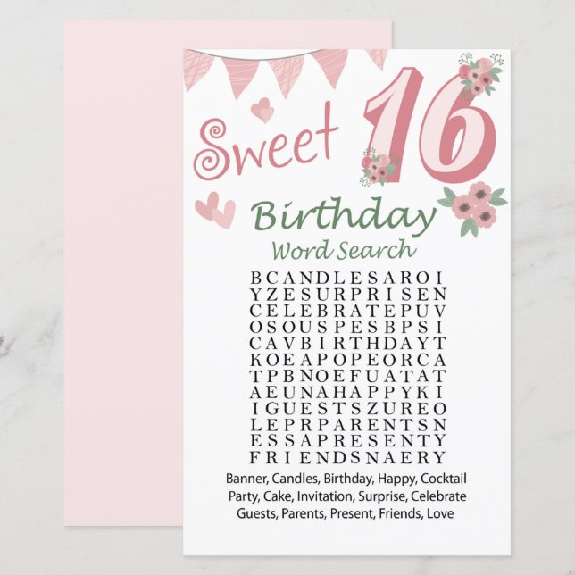 16º Aniversário do Jogo de Pesquisa do Word (Frente/Verso)