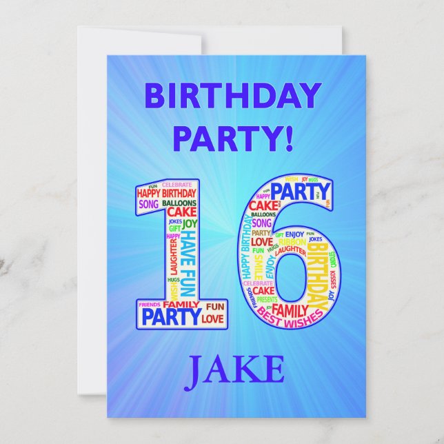 16º Convite de aniversário Adicionar um Nome (Frente)
