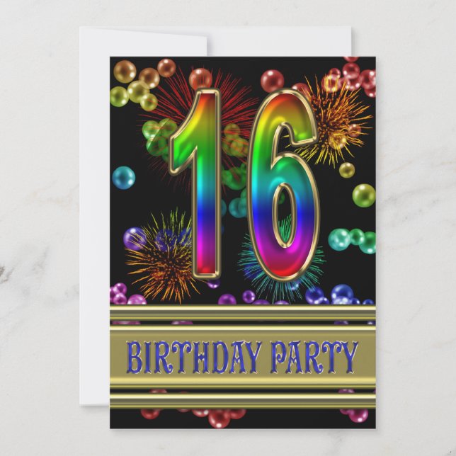 16º Convite de aniversário com bolhas (Frente)