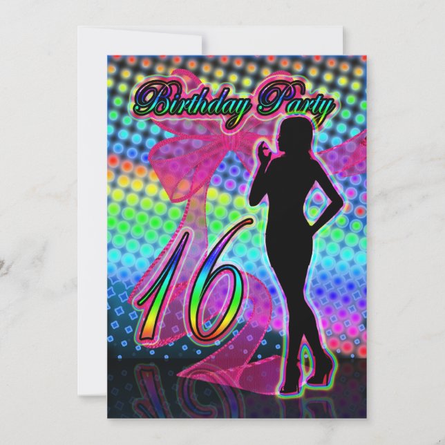 16º Convite de aniversário, Neon com mulher S (Frente)