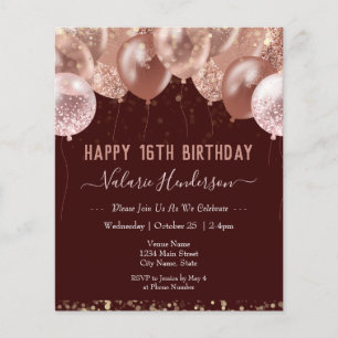 16.º Aniversário Balões Rosa Convite Orçamenta