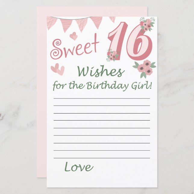16.º aniversário Deseja a aniversariante (Frente/Verso)