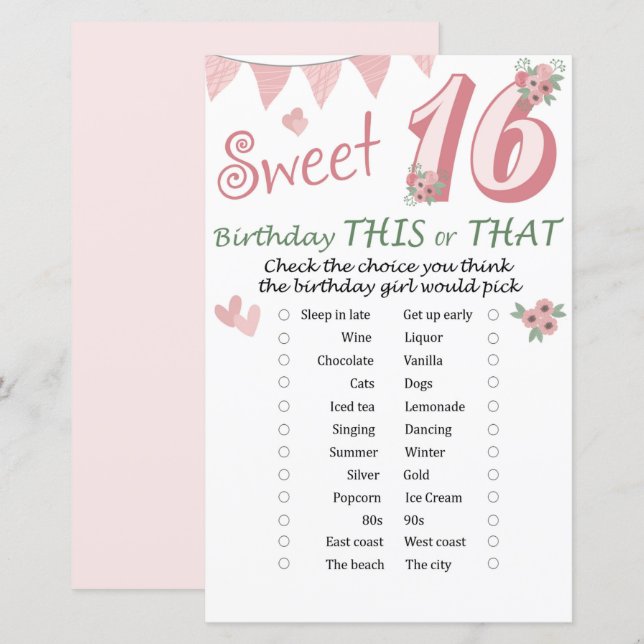 16.º aniversário Este ou Aquele Jogo (Frente/Verso)