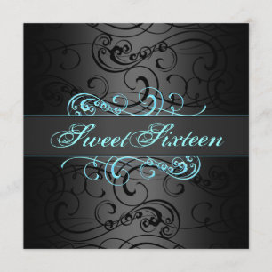 16.º Convite de Aniversário do Blue & Black Swirl