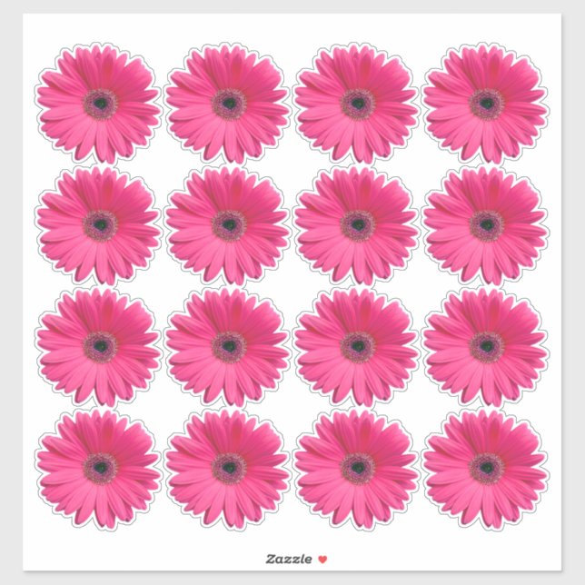 16 adesivos de corte de flor de gerbera rosa (Folha)
