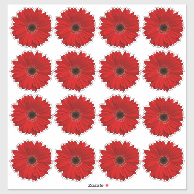 16 adesivos recortados de flores de gerbera vermel (Folha)