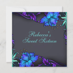 16 Blue Flower Burst Design Convite de Aniversári