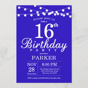 16.o Convite de Aniversário Royal Blue