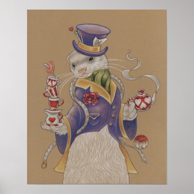 16" x 20", Mad Hatter Ferret Poster (Matte) (Frente)