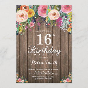 16o convite floral rústico do aniversário para