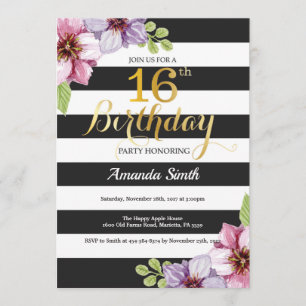 16o Floral adolescente do convite do aniversário