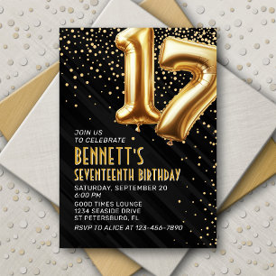 17º Aniversário do Dourado Convite Preto