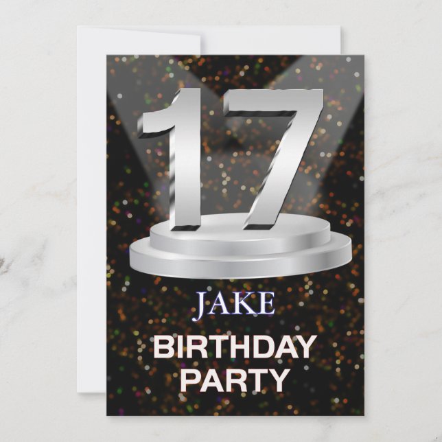 17º Convite de aniversário Adicionar um Nome (Frente)