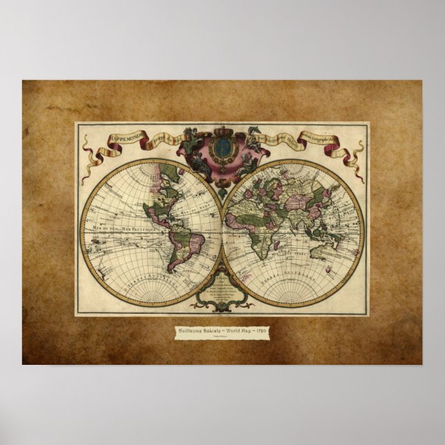 "1720 Guillaume DeLisle" - Poster do Mapa do Mundo (Frente)