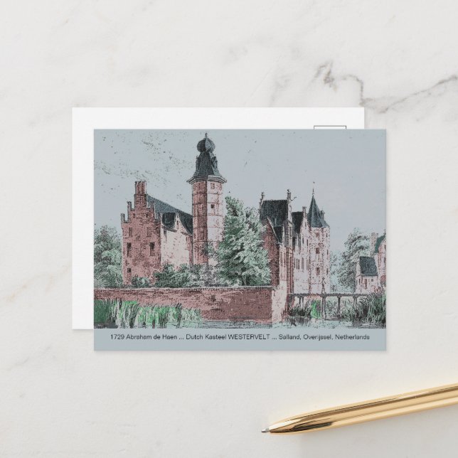 1729 A. de Haen Holandês Kasteel WESTERVELT Cartão (Frente/Verso In Situ)