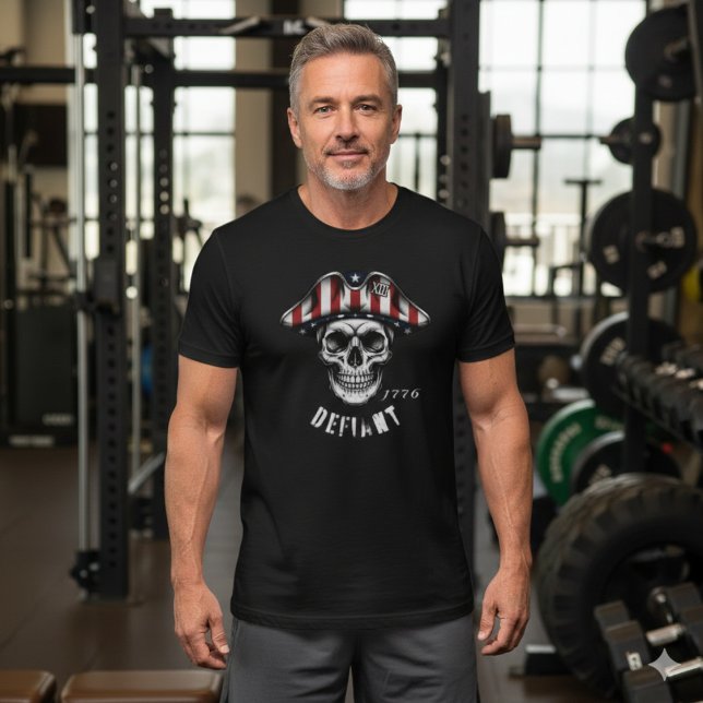 1776 Defiant Skull Patriot T-Shirt (Criador carregado)