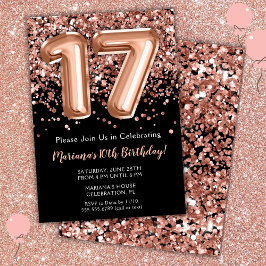 17.º Aniversário Convite à Rosa Dourada Glitter Ne